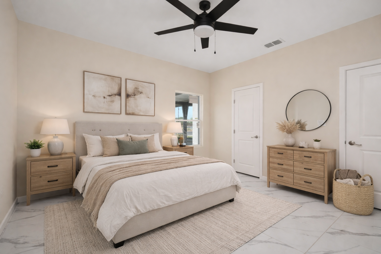 Furnished secondary bedroom with king bed and dresser